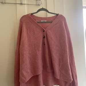 Madewell Pink Ribbed Button-Up Sweater